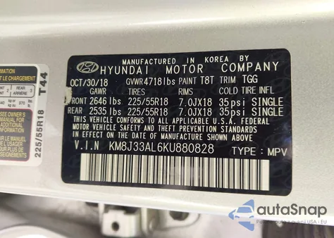 2019 Hyundai Tucson Sel из США, поврежденный, VIN KM8J33AL6KU880828